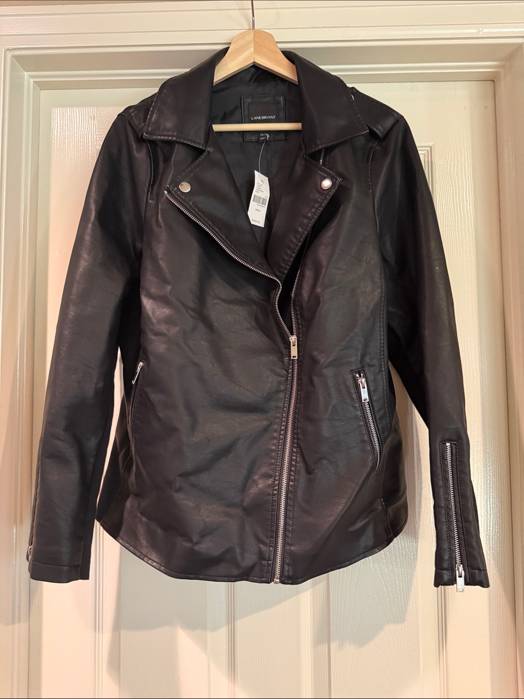 Lane Bryant Black Faux Leather Moto Jacket With Asymmetrical Zip